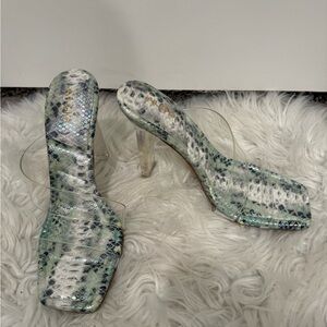 Snake- print clear heel sandals